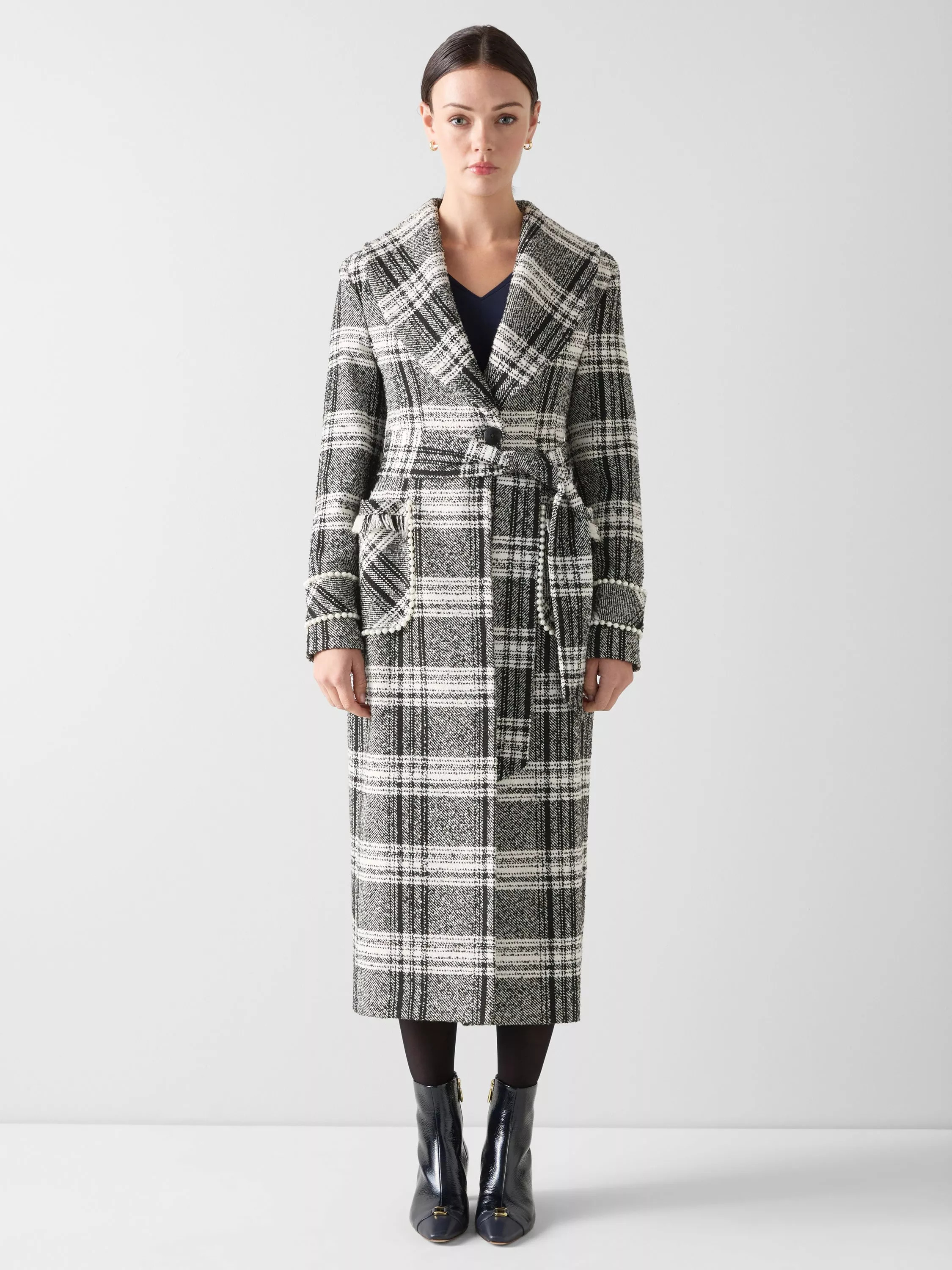 L.K.Bennett Myra Check Oversized Coat, Bla-black/Cream | John Lewis (UK)
