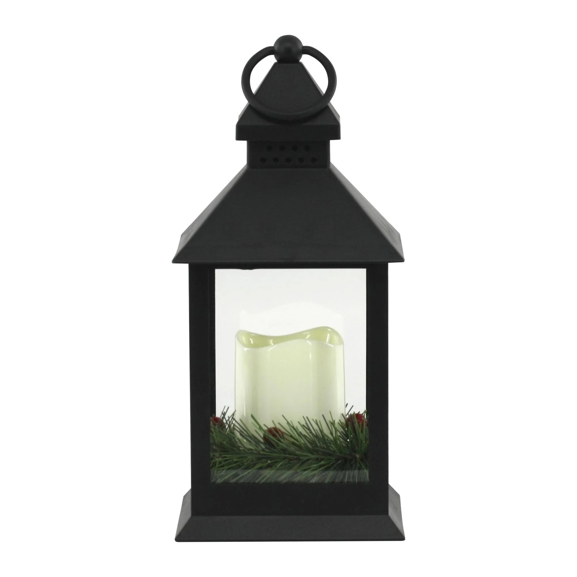 Holiday Time Christmas 9 inch Black Plastic LED Pillar Candle Lantern, Single Pack - Walmart.com | Walmart (US)