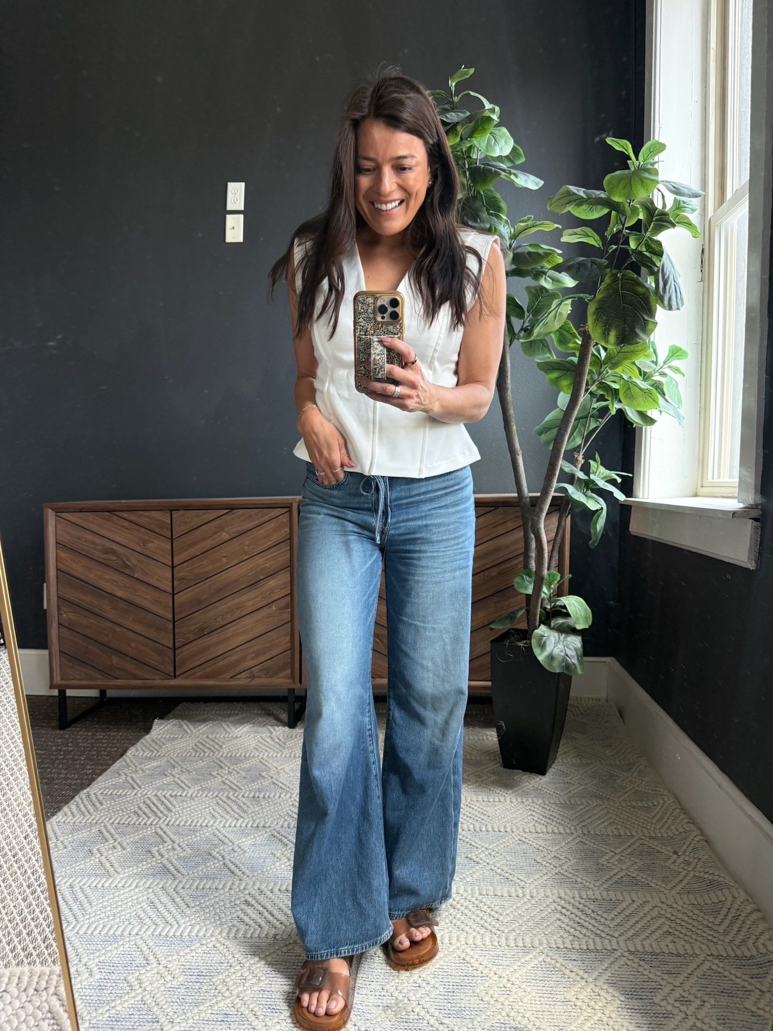 White structured tank, airy denim, comfy slides. Everything runs tts!

#LTKootd