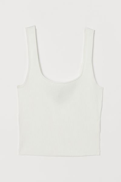 Short, fitted tank top in rib-knit fabric with a square neckline front and back. | H&M (US + CA)