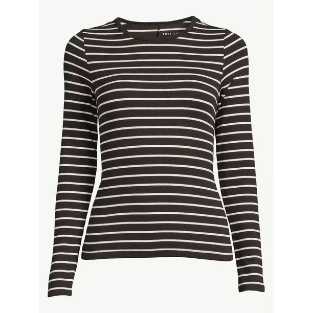 Free Assembly Women's Ribbed Crewneck Top with Long Sleeves - Walmart.com | Walmart (US)