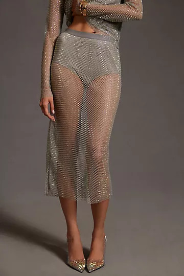 Sunday in Brooklyn Sequin Mesh Midi Skirt | Anthropologie (US)