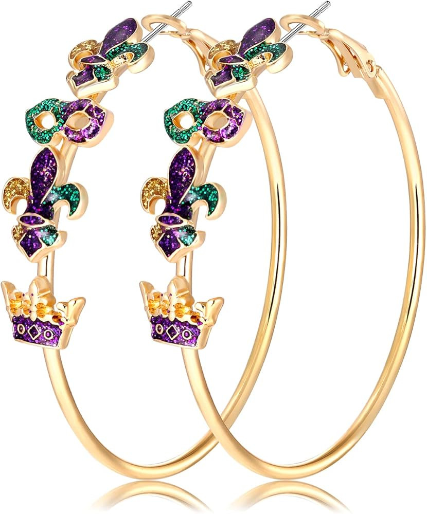 Holiday Hoop Earrings for Women Girl Glitter Festive Enamel Green Shamrock Charm Hoops for Mardi ... | Amazon (US)