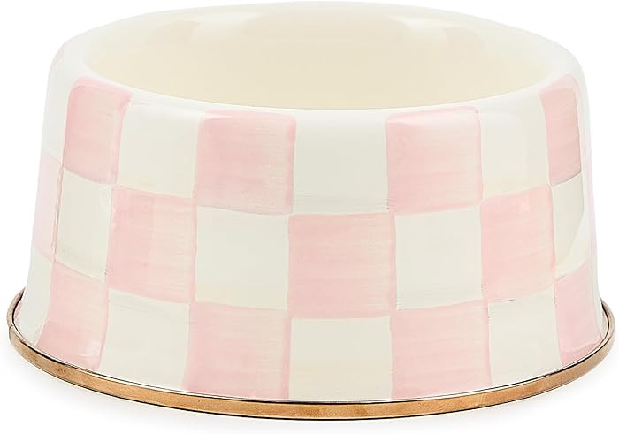 MACKENZIE-CHILDS Enamel Pet Bowl, Cute Cat and Dog Bowl for Food and Water, Medium, Pink-and-Whit... | Amazon (US)