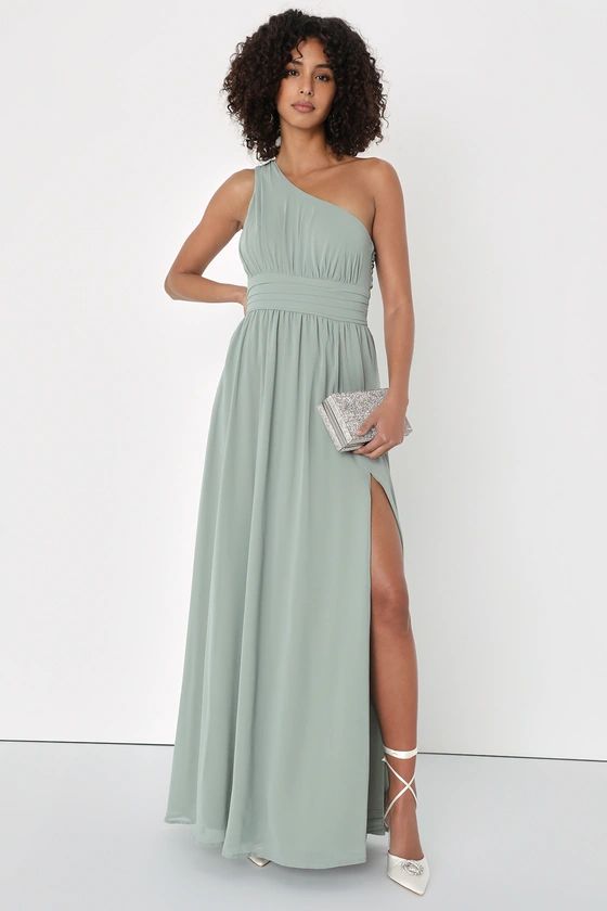 Graciously Gorgeous Sage Brush One-Shoulder Cutout Maxi Dress | Lulus (US)