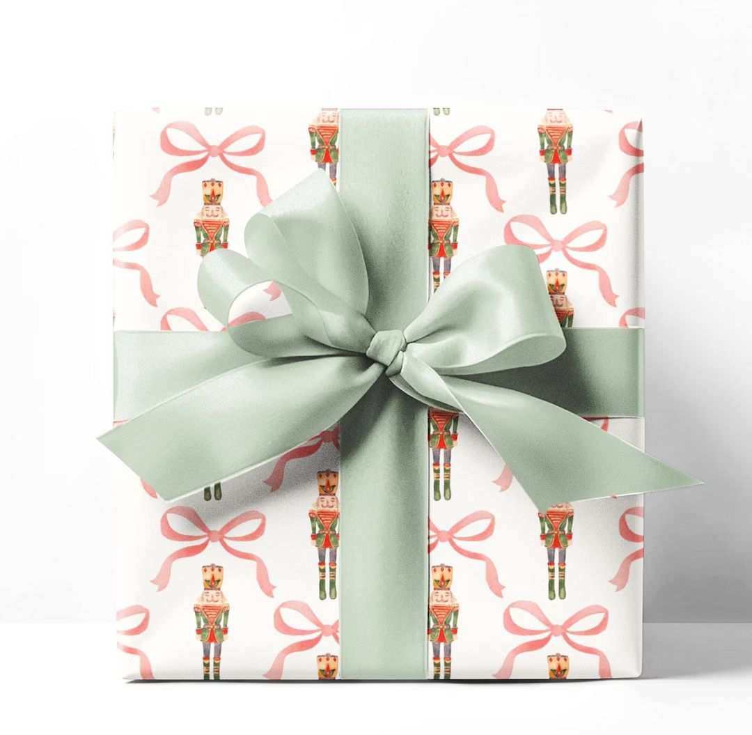 Nutcracker Trellis Bow Wrapping Paper Christmas Girly Holiday - Etsy | Etsy (US)