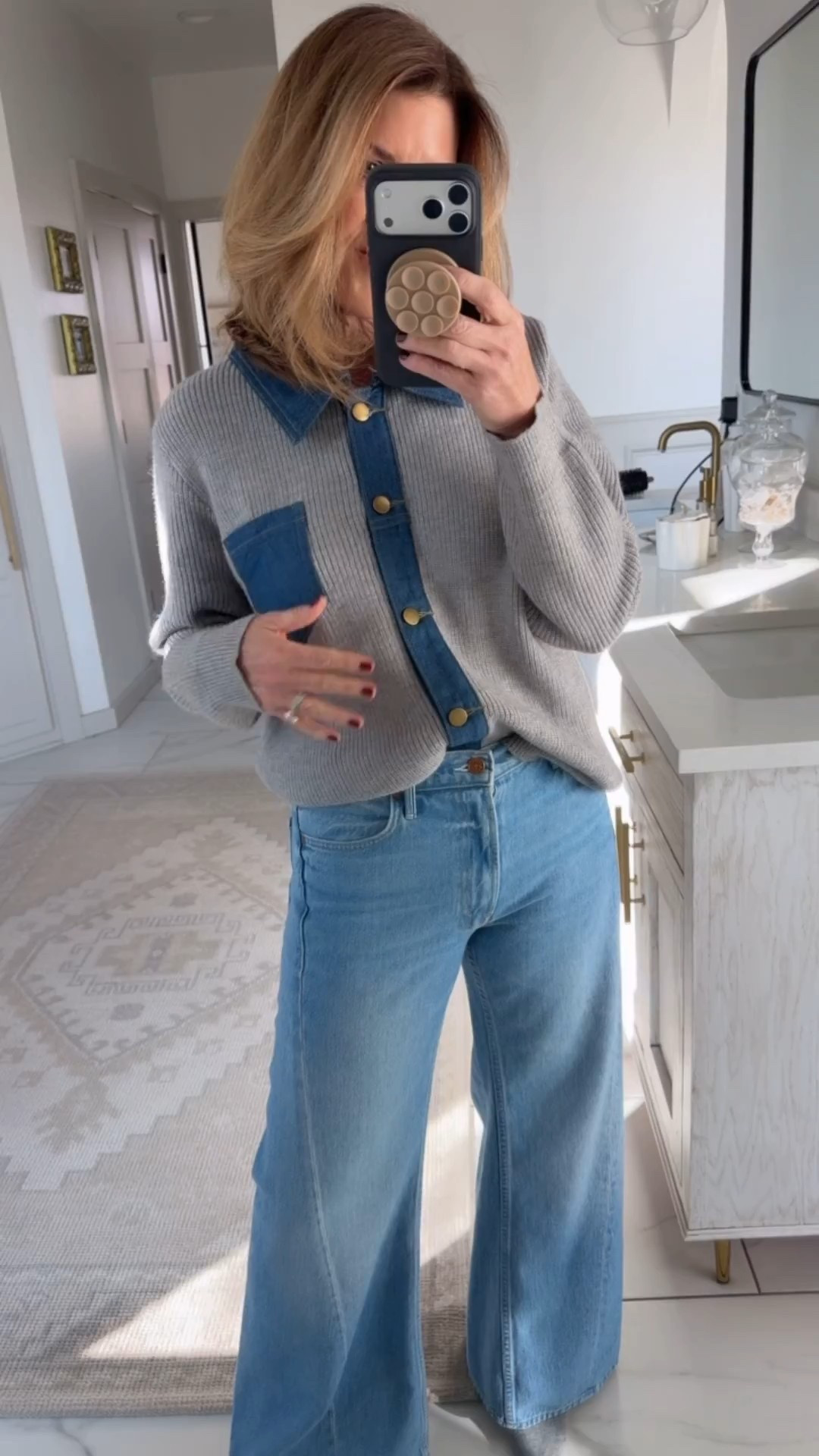 Wearing a medium in this cute denim/sweater combo 

Comment SHOP below to receive a DM with the link to this post on my LTK ⬇ https://liketk.it/5QECs #ltkover40 #ltkootd