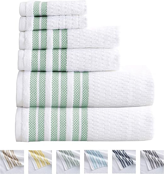 6-Piece Towel Set. 100% Cotton Popcorn Textured Striped Bathroom Towels. Quick Dry and Absorbent ... | Amazon (US)