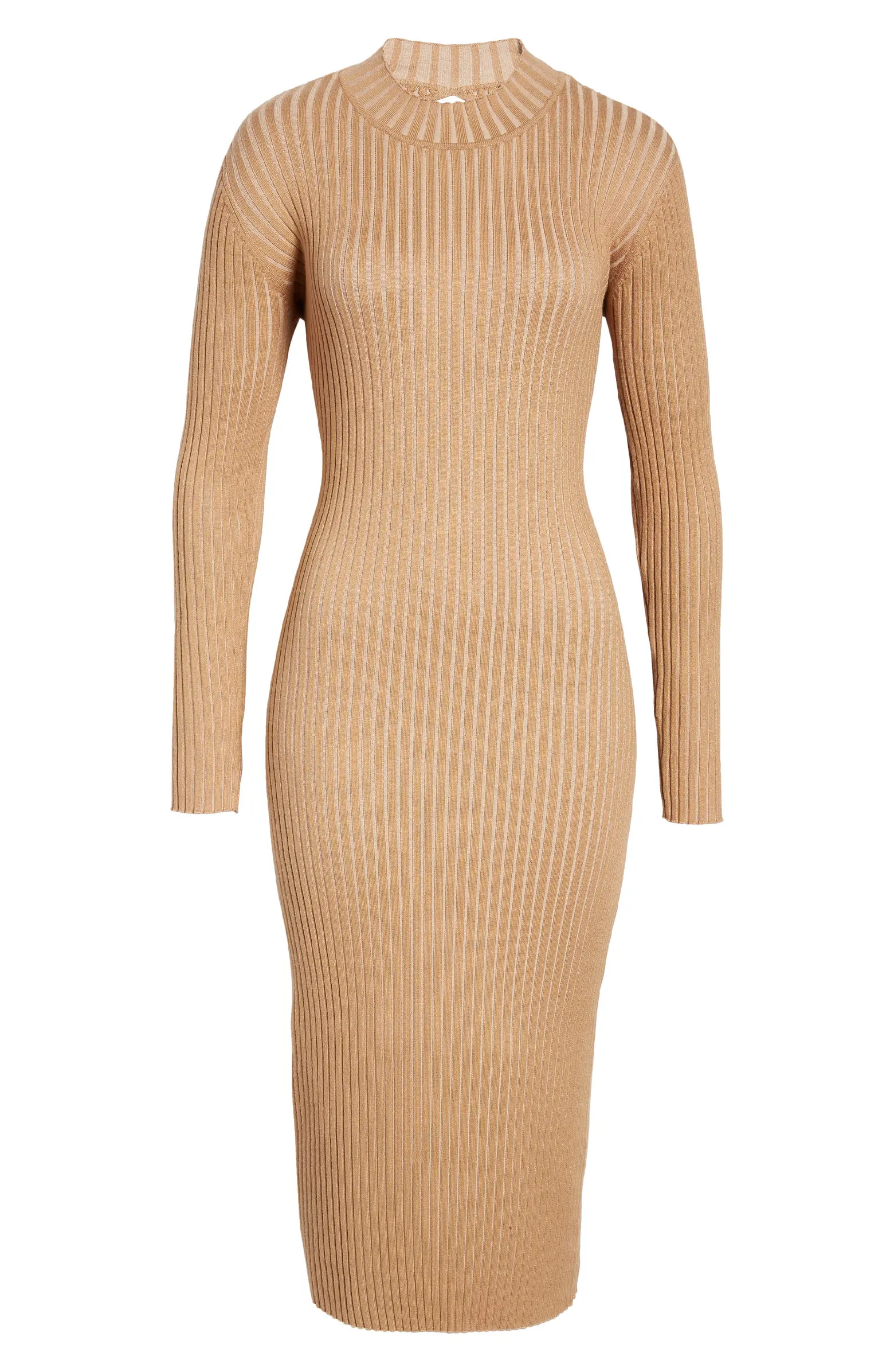 VERO MODA Willow Open Back Long Sleeve Rib Midi Sweater Dress | Nordstrom | Nordstrom