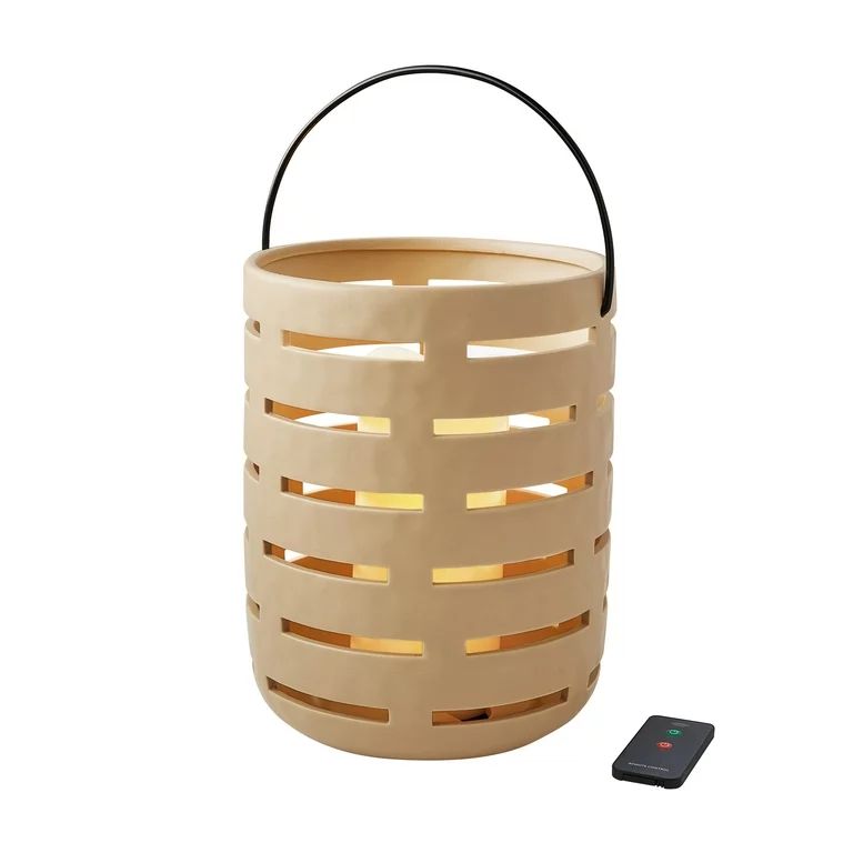 Better Homes & Gardens Large Linen Beige Battery Operated Outdoor Ceramic Lantern with Removable ... | Walmart (US)