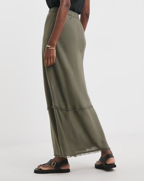 Khaki Linen Mix Frayed Hem Skirt | JD Williams (UK)