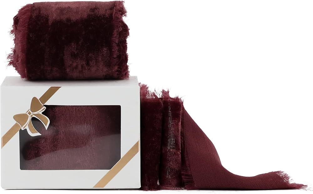 Amazon.com: HUIHUANG Burgundy Velvet Ribbon 2 inch Frayed Silk Velvet Fringe Ribbon for Flower Bo... | Amazon (US)