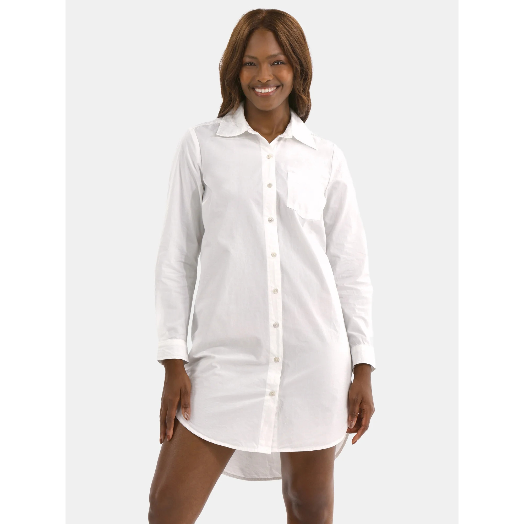 Time and Tru Women's Poplin Mini Shirt Dress, Sizes XS-3XL - Walmart.com | Walmart (US)