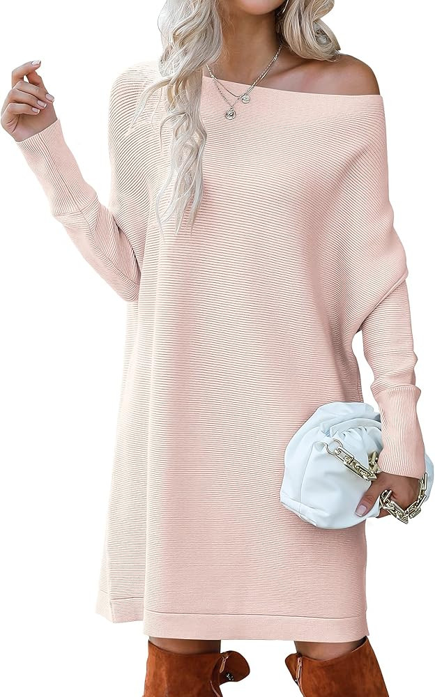 ANRABESS Women's Off Shoulder Boat Neck Long Batwing Sleeve Casual Loose Oversized Pullover Tunic Sw | Amazon (US)