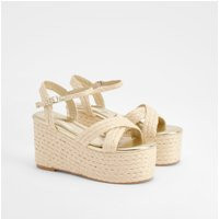 Womens Woven Raffia Cross Over Platform Wedges - Beige - 9 | boohoo (US & Canada)