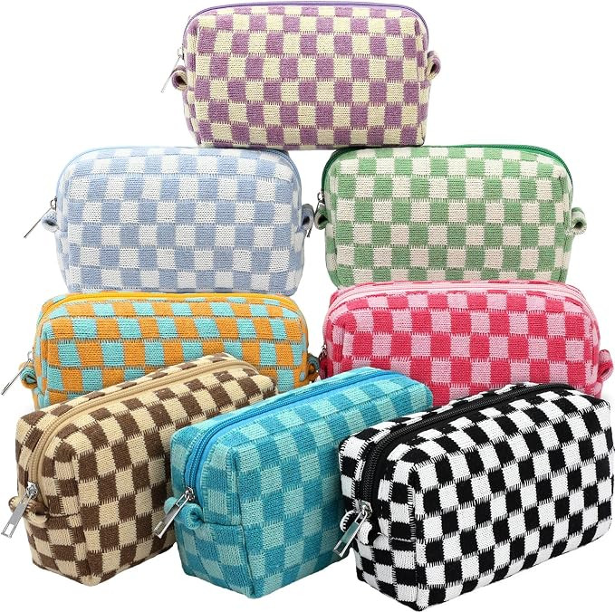 Gilprop 8 Pcs Checkered Makeup Bag Small Cosmetic Pouch Bulk,Colorful 1 | Amazon (US)