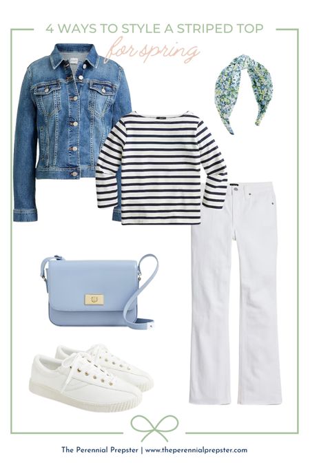 Easy classic style spring outfit idea / striped top, white jeans, jacket jacket, white sneakers 

#LTKstyletip #LTKFind #LTKSeasonal