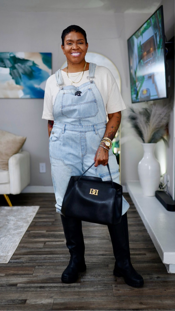 These @Target denim overalls are a medium loose fit and they are giving everything. I styled them for happy hour with a cream Loft crop top tucked under and let me tell you these Ganni cleated Chelsea boots took the whole outfit to the next level. You can dress them up or down and they work every single time.
The Rosa bag by @DESERI Deseri is Black owned luxury and that is exactly what this whole look is about affordable pieces meeting luxury. Casual enough to be comfortable but put together enough to walk into any room.
Fragrance is Aliyah x Dossier “Better Days.” 
Accessories from multiple brands. Everything is linked. 💖


#LTKOver40 #LTKgrwm #LTKootd