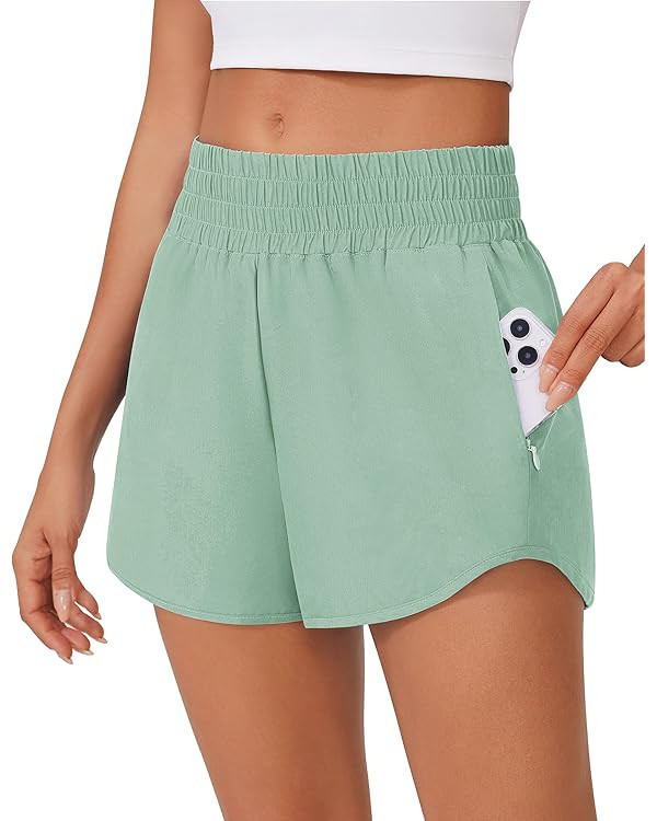PINSPARK High Waisted Running Shorts for Women 3" Inseam Mesh Liner Quick Dry Sport Athletic Work... | Amazon (US)
