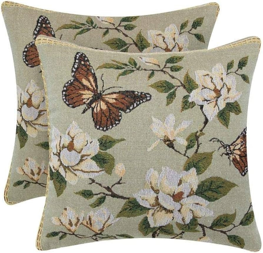 SEPTEMBER HOME Green Butterfly Decorative Pillow Cover Throw Set of 2 Flower Pillowcase 18X18 Inc... | Amazon (US)
