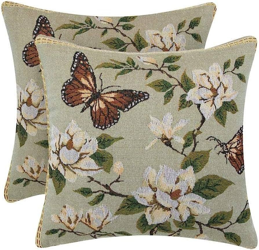 SEPTEMBER HOME Green Butterfly Decorative Pillow Cover Throw Set of 2 Flower Pillowcase 18X18 Inc... | Amazon (US)