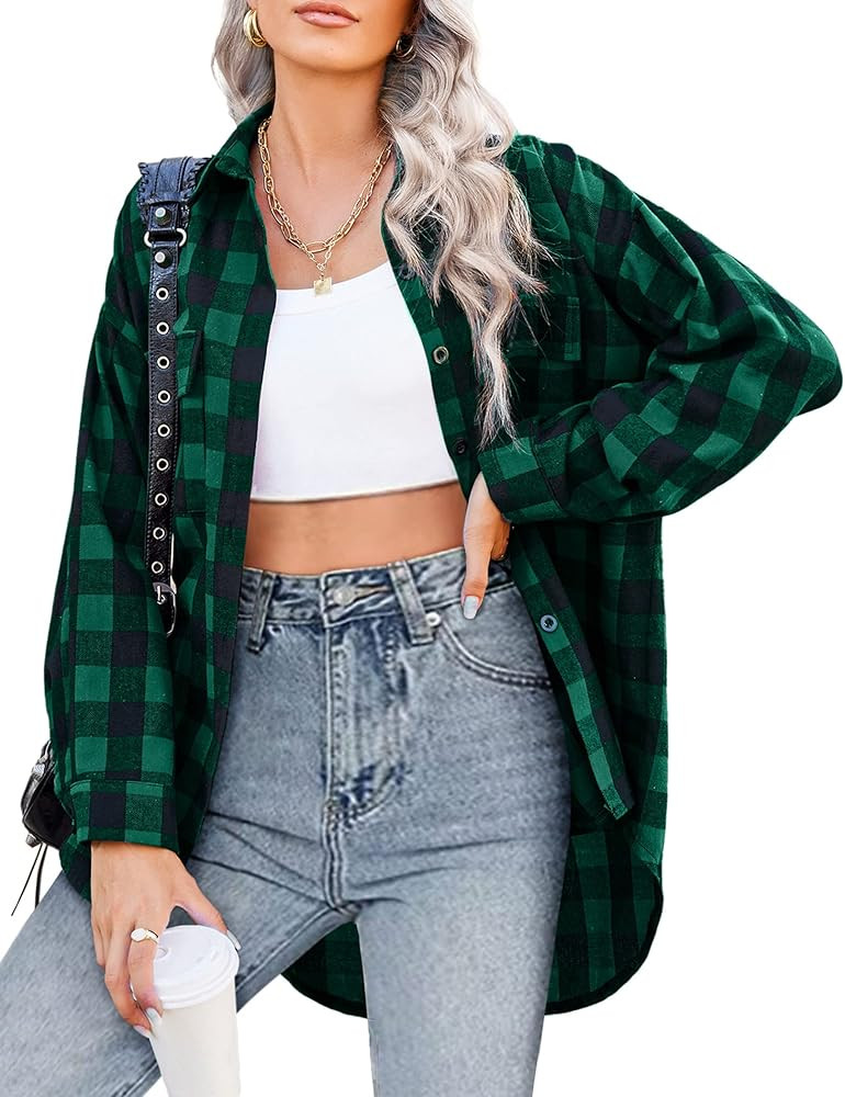 Beyove Plaid Flannel Shirt for Women Buffalo Long Sleeve Button Down Oversized Boyfriend Shacket ... | Amazon (US)