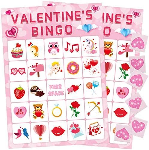 Valentine's Day Bingo Game for Kids 24 Players Valentine Party Game | Amazon (US)