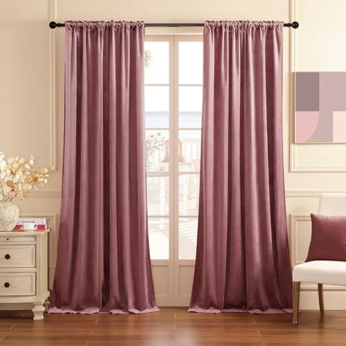 Nemia Blush Pink Velvet Curtains for Bedroom Window, Rod Pocket Thermal Insulated Luxury Vintage Heavy Blackout Curtain Velvet Drapes for Living Room Darkening, W53 x L120 inches, 2 Panels | Amazon (US)
