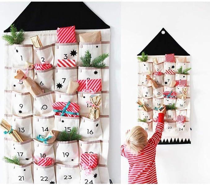 Christmas Advent Calendar with Pockets Wall Hanging Bag for Home Xmas Countdown Decoration (Black... | Amazon (US)