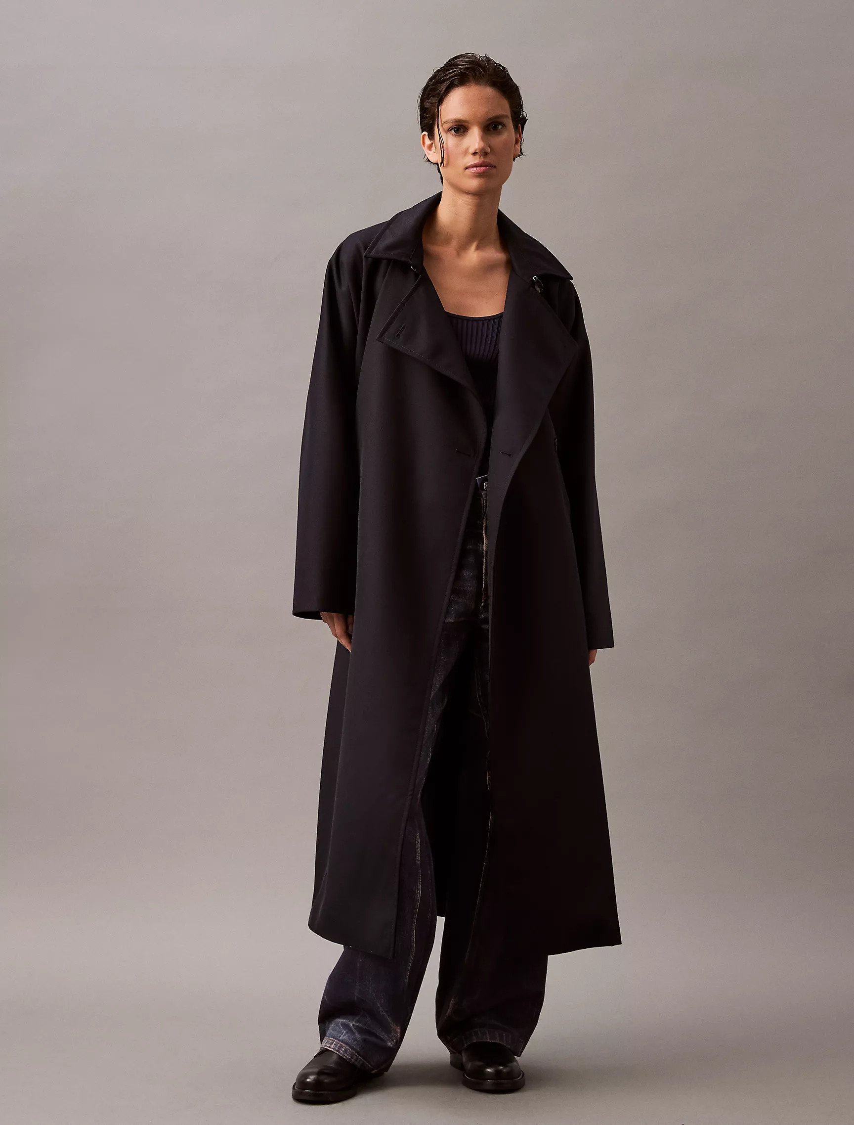 Long Wool Twill Blend Trench Coat | Calvin Klein | Calvin Klein (US)