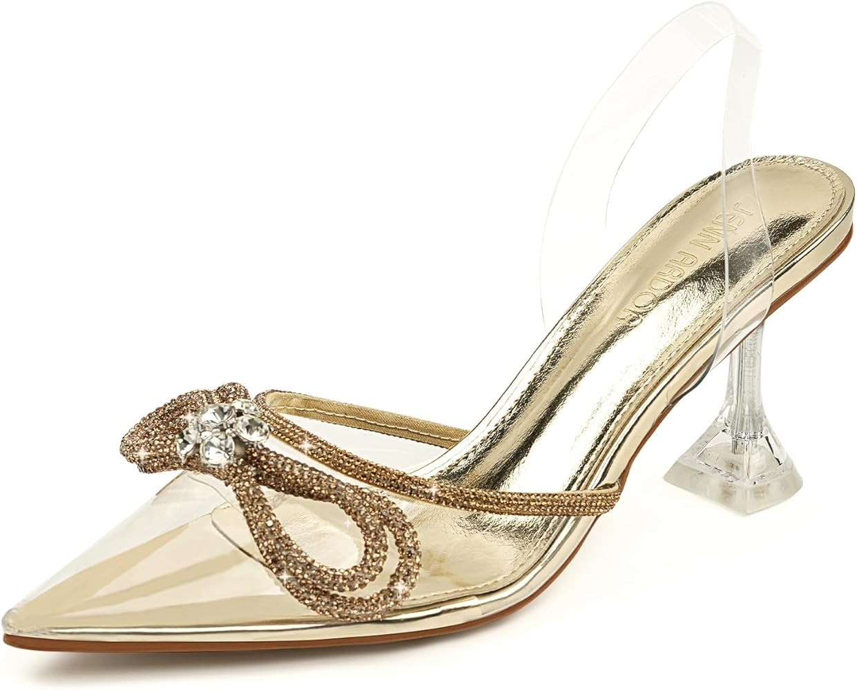 JENN ARDOR Women's Clear Heels Pointed Toe Kitten Heel Bow Pumps Rhinestone Strap Slingback Weddi... | Amazon (US)