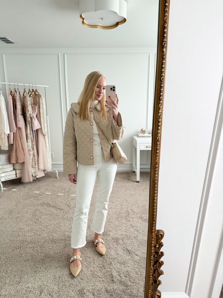 The perfect outfit for a colder spring day. Paired my favorite white ankle fray jeans with this sweater top from Abercrombie. Throw in a quilted jacket for extra warmth  

#LTKstyletip #LTKSeasonal #LTKshoecrush
