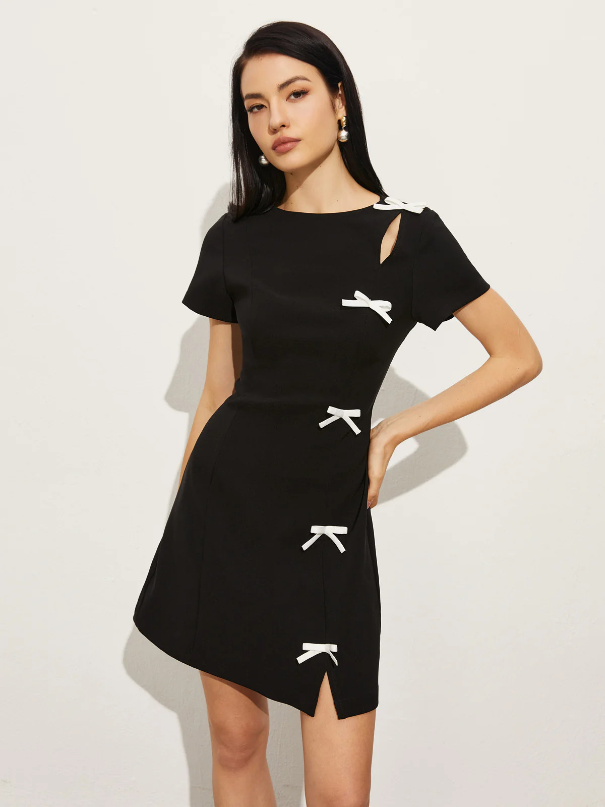 Bow Side Split Short Dress | Commense