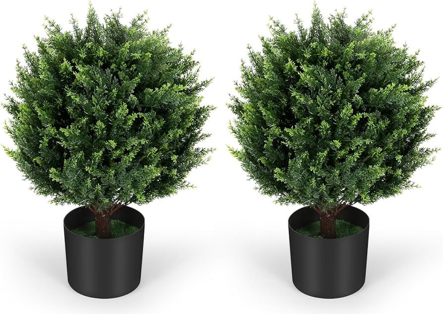 21''T Artificial Cedar Topiary Ball Tree 2 Pack, Outdoors Artificial Shrubs Fake Plants Uv Rated ... | Amazon (US)