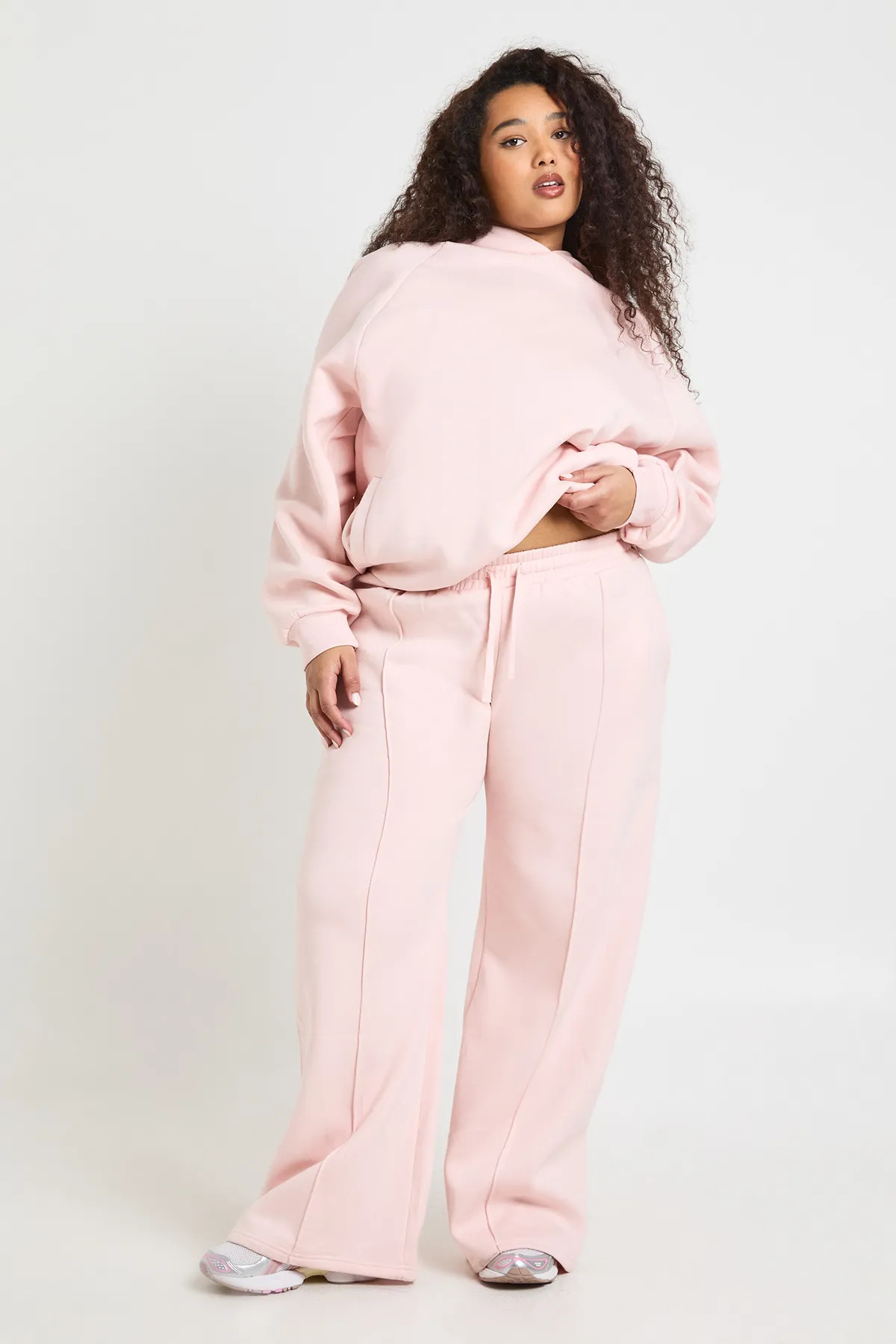 Baby Pink boohoo Plus Core Basic Pintuck Detail Deep Waistband Wide Leg Jogger | PrettyLittleThin... | Pretty Little Thing (Australia & New Zealand)