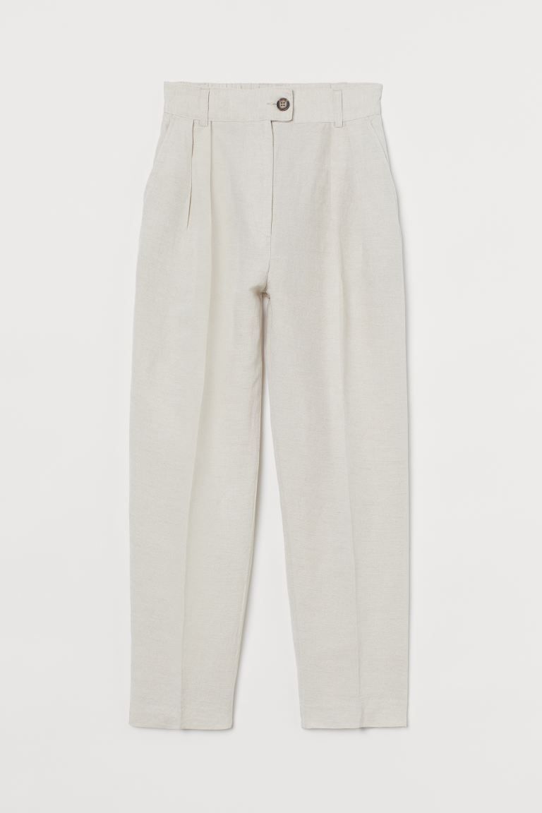 Ankle-length trousers in a linen and viscose weave. High waist with elastication at the back and ... | H&M (UK, MY, IN, SG, PH, TW, HK)