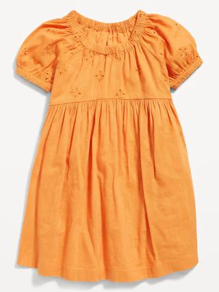 Puff-Sleeve Floral-Eyelet Fit & Flare Dress for Toddler Girls | Old Navy (US)