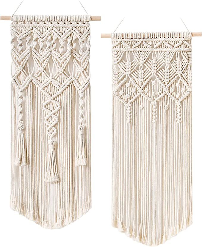 Amazon.com: Mkono 2 Pcs Macrame Woven Wall Hanging Boho Home Chic Bohemian Geometric Art Decor - ... | Amazon (US)