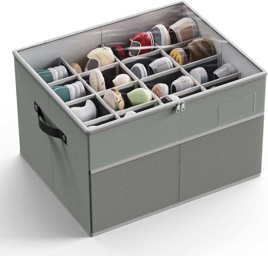 Shoe Organizer for Closet, Fits up to 16 Pairs, Large Shoe Box Storage Container with Clear Cover... | Amazon (US)