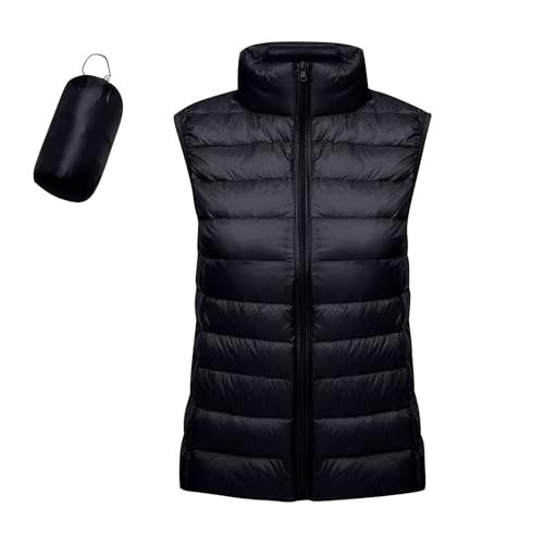 Long Winter Jackets for Women, Packable Lightweight Down Vest Solid Color Stand Up Collar Sleeveless with Pockets Coat Women Plus Size Jackets Travel Clothes Jackets (4XL, Black) | Amazon (US)