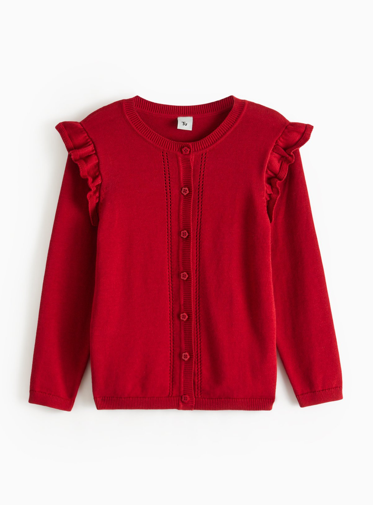 Red Knitted Cardigan with Frill Sleeve (11 Years) | Tu Clothing