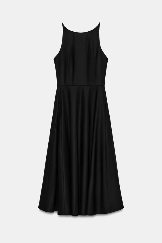 Halter neck dress with adjustable spaghetti straps and tie closure. Flared hem. Back hidden in-se... | Zara US