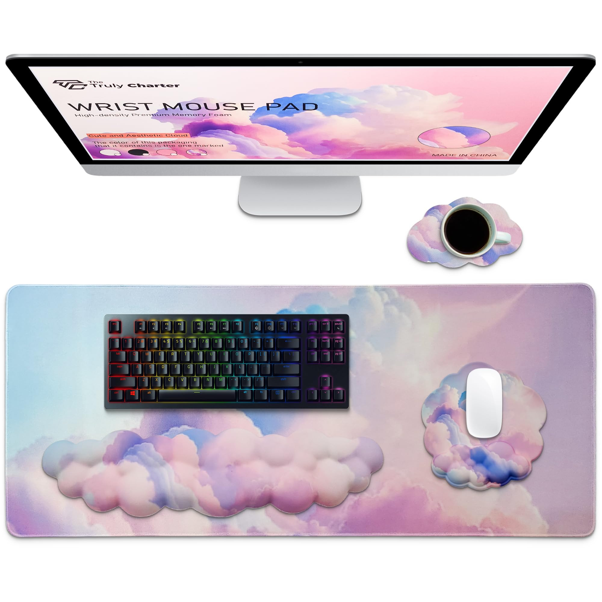 TheTrulyCharter- Cloud Wrist Rest Keyboard, Mouse Pad, Wrist Rest Pad, Cloud Drink Coaster and Si... | Amazon (US)