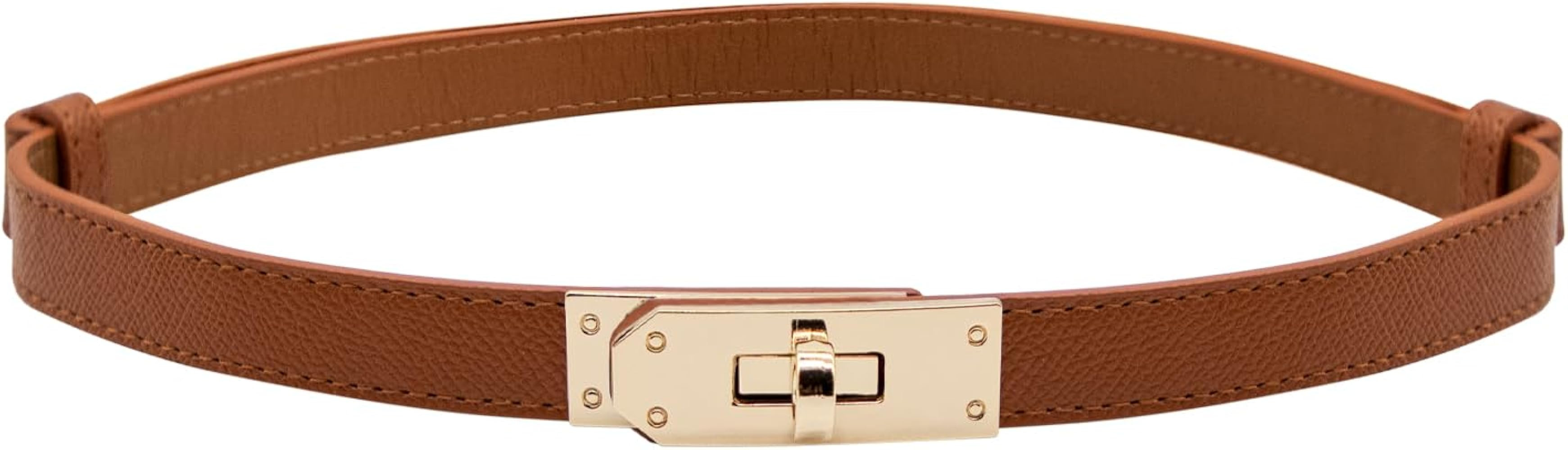 CHEERYMAGIC Skinny Leather Belt Women Solid Color Alloy Turn Lock Adjustable Waistband Thin Waist... | Amazon (UK)