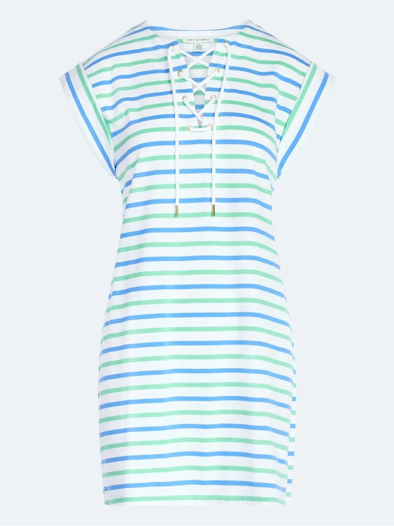 Free Assembly Women's Lace Up Cotton Mini Dress, Sizes XS-XXL | Walmart (US)