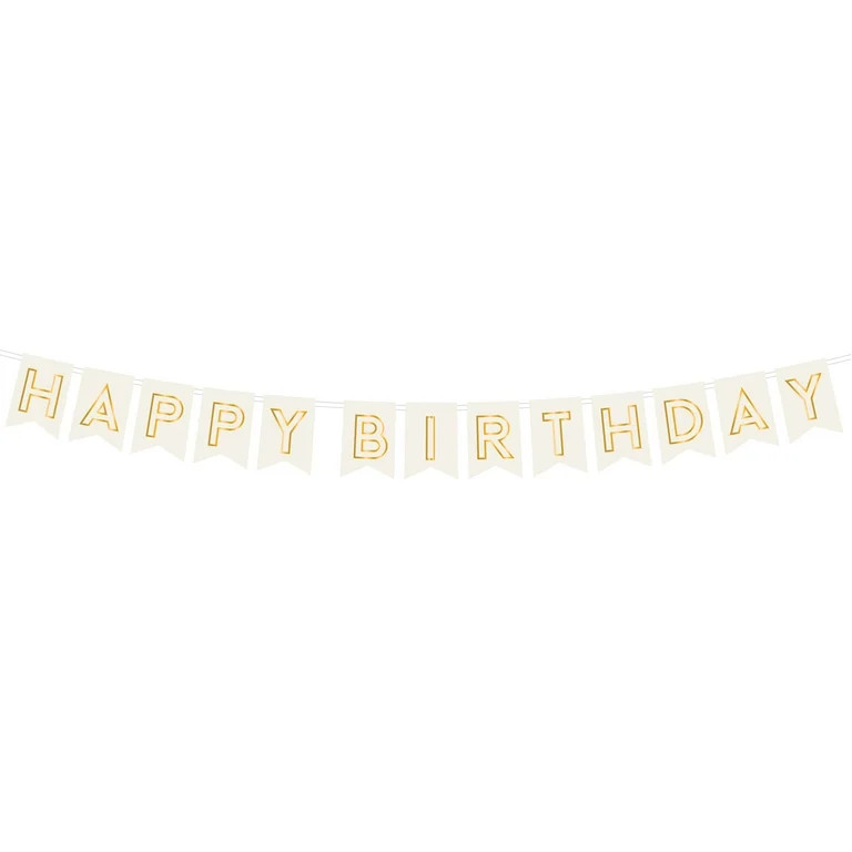 White and Gold Happy Birthday Banner by Way to Celebrate - Walmart.com | Walmart (US)