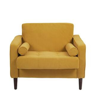 Mid-Century Modern Yellow Corduroy Fabric Upholstery Arm Chair with 2 Bolster Pillows (Set of 1) | The Home Depot