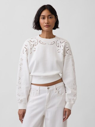 VintageSoft Oversized Eyelet Crop Sweatshirt | Gap (US)
