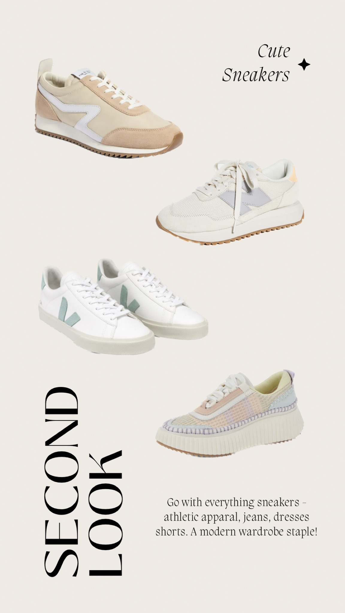 Four of my favorite cute sneakers. A go-with-anything wardrobe staple that give perfect casual cool vibes to any outfit. 