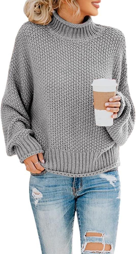 Saodimallsu Womens Turtleneck Oversized Sweaters Batwing Long Sleeve Pullover Loose Chunky Knit J... | Amazon (US)